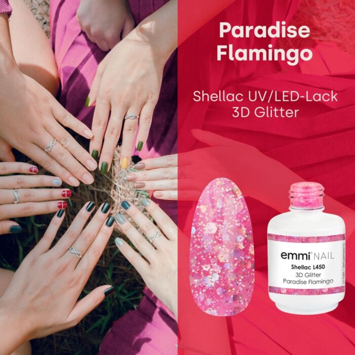 EMMI SHELLAC UV/LED PAINT 3D GLITTER PARADISE FLAMINGO -L450-