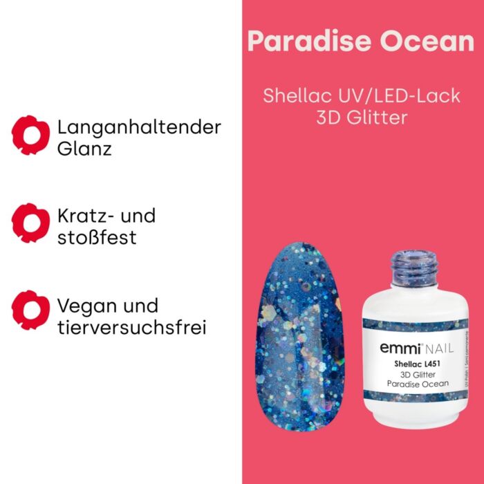 EMMI SHELLAC UV/LED PAINT 3D GLITTER PARADISE OCEAN -L451-